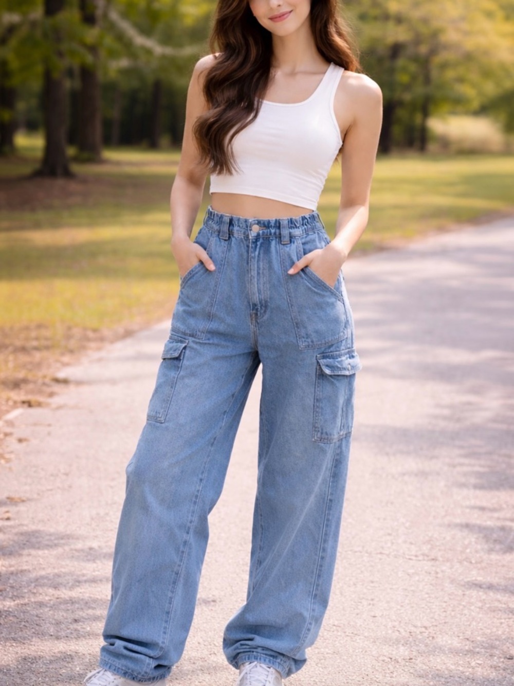 Light Blue Denim Cargo Jeans with Utility Pockets